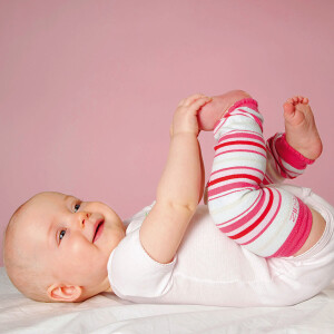Jambières pour bébés en coton bio blanche rosé